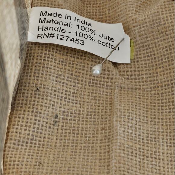 WACOAL Burlap Natural and Black Stripe Tote Bag - Picture 9 of 12